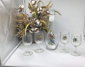 ボヘミアンクリスタルデキャンタセット：ルビーレッドカットトゥクリア