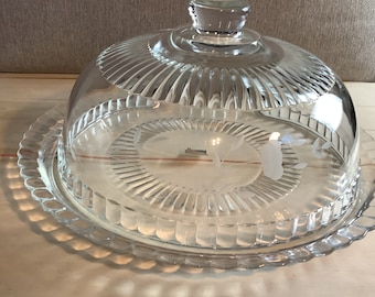Princess House Crystal Clear Satin Glass Heritage Pie Cake Pastry Tray & Dome Made In France
