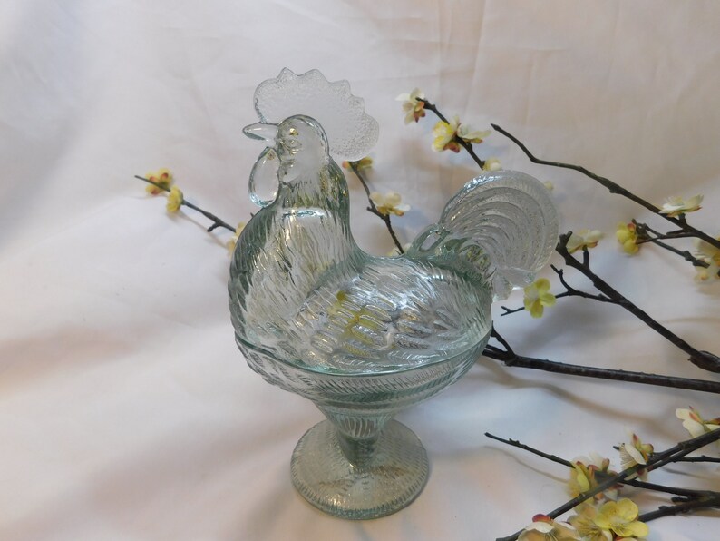 NEW Andreys Clear Glass Rooster Covered Candy Dish Standing Etsy