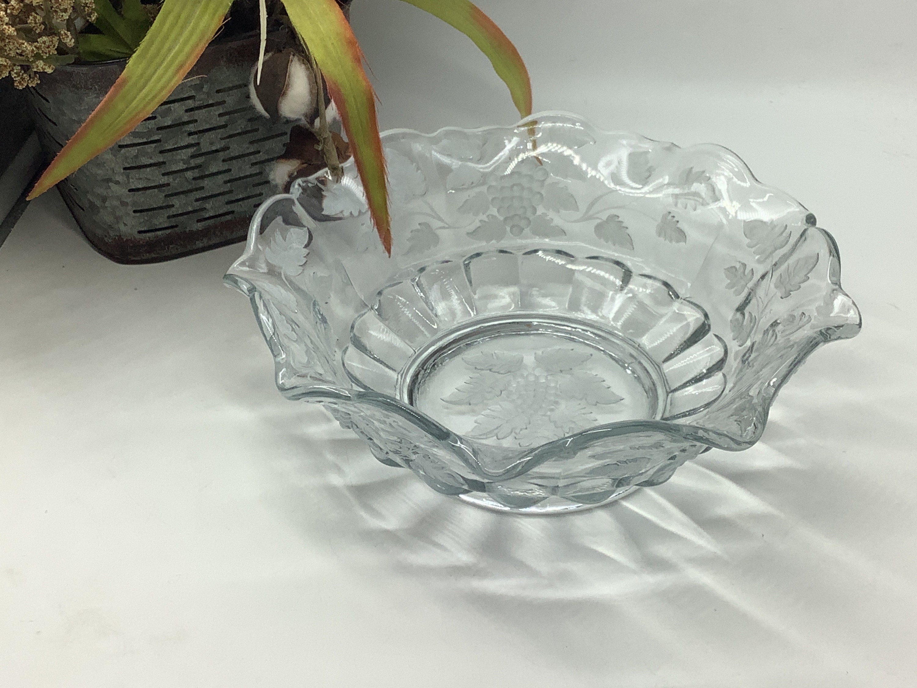 Vintage Westmoreland Glass Bowl: Embossed Grape Pattern Centerpiece