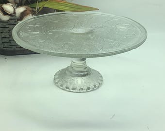 Vintage Jeannette Glass Harp Design Pedestal Cake Plate