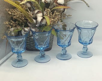 Vintage Fostoria Jamestown Hellblaue Wasserbecher - 4er Set