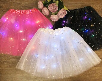 NUOBESTY Girls Women Tutu Skirt Light Up LED Tutu Skirt Tulle Ballet Skirt Dress for Adult Costume Party Dance Violet