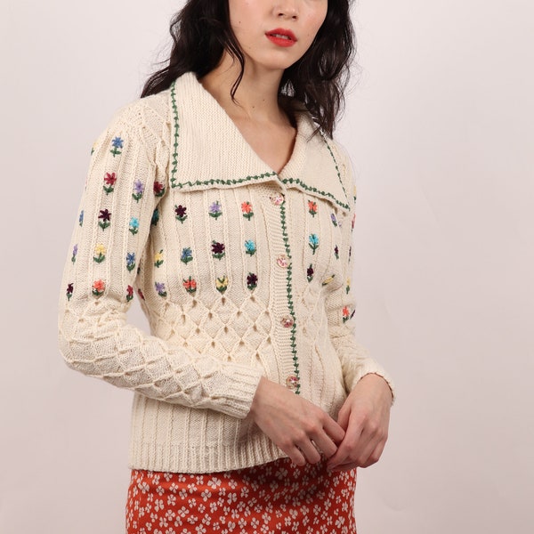 Austrian sweater, strickjacke damen, collar cardigan, collar sweater, embroider sweaters, handknit sweater, Birthday gifts for her