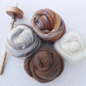 Sandstone & Shetland Spindle Kit or fiber only - 4 oz. wool, wood spindle