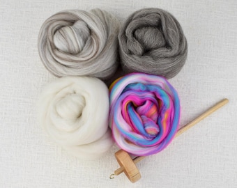 Neon Spindle Kit - 4 oz. wool, wood spindle