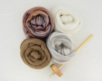 Sandstone & Shetland Spindle Kit - 4 oz. wool, wood spindle