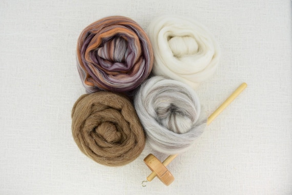 Sandstone & Shetland Spindle Kit - 4 oz. wool, wood spindle