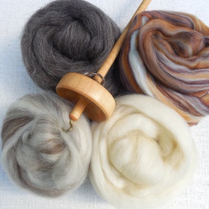 SS Spindle Kit or fiber only - 4 oz. wool, wood spindle