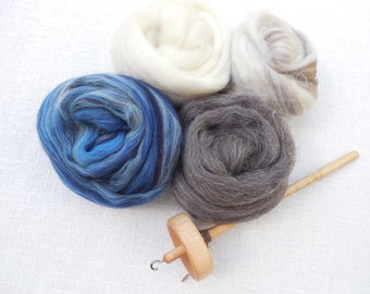 HS Spindle Kit or fiber only - 4 oz. wool, wood spindle