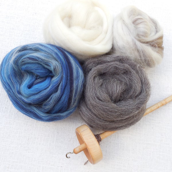 HS Spindle Kit or fiber only - 4 oz. wool, wood spindle