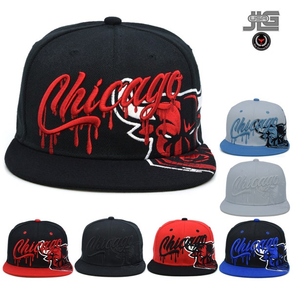 Casquette Snapback Bull Snapback Chicago Chi avec broderie tête de taureau en colère New Leader Drip City