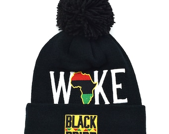 Berretto con pompon e ricamo WOKE Black Pride Leader Africa Map per adulti