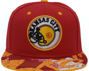 Kansas City Football Team Color New Leader Circle Retro City KC Embroidery SnapBack Red Gold Hat Cap