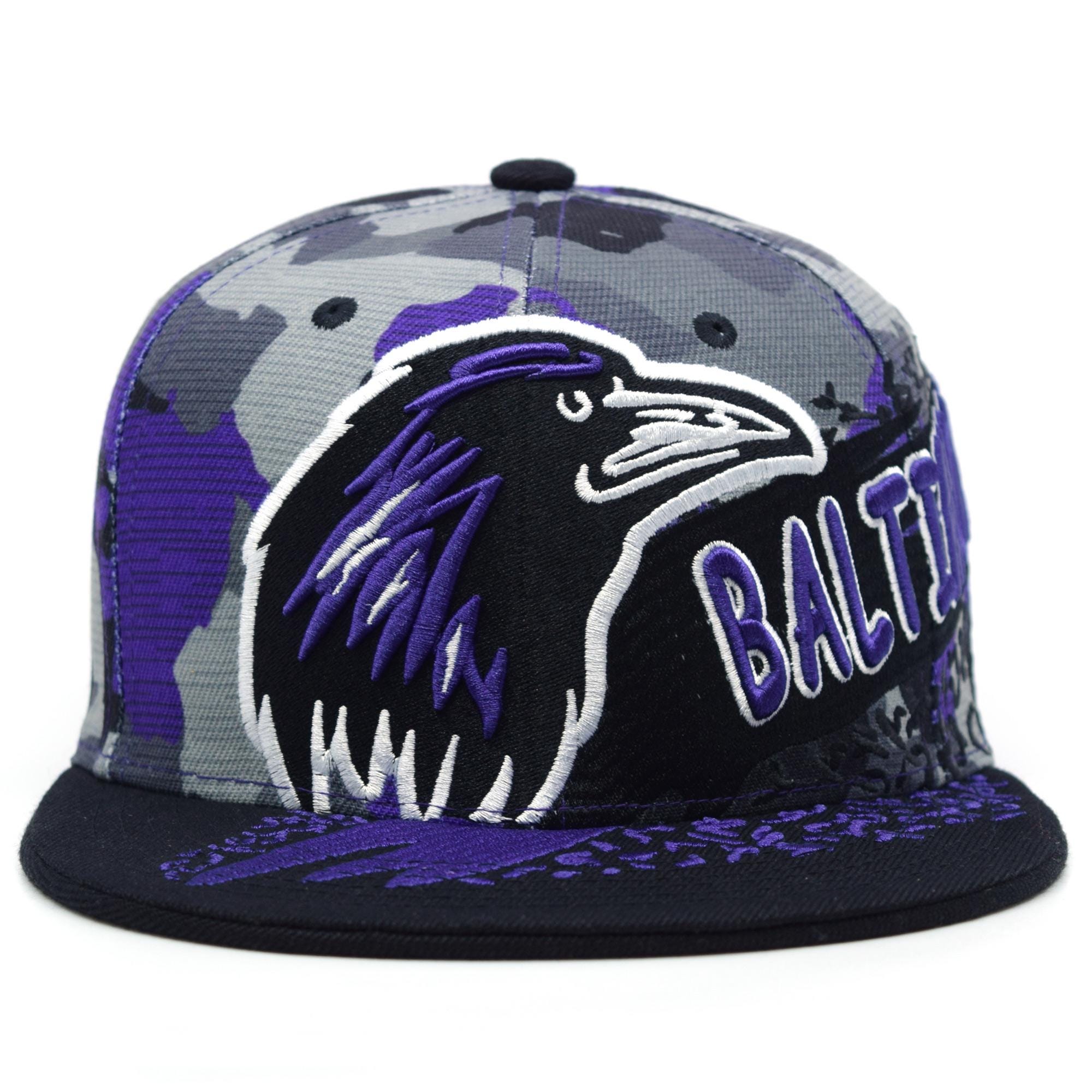 帽子 ec melodiBlack & Purple Star Studded Hat Baltimore New City Rage Bird Head Purple Camo Black Embroidery
