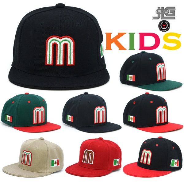 Mexico Kids Snapback Hats Junior Boys Mexico Flag Youth Toddler Embroidery Caps