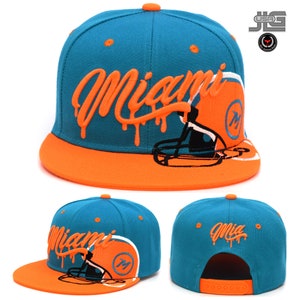 Miami New Leader Drip City M Helmet Embroidery SnapBack Aqua Orange Hat Cap