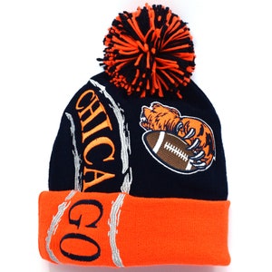 Chicago Football Navy Orange Color New Leader Knit Skull Cap Beanie Bear Winter Hat