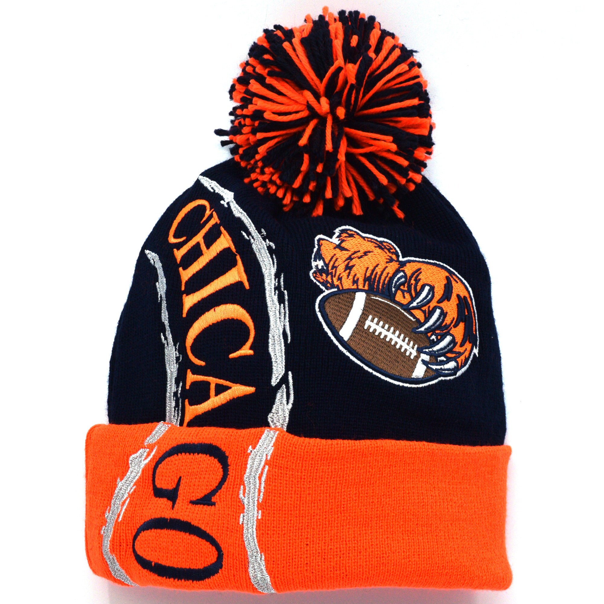 Chicago Football Navy Orange Color New Leader Knit Skull Cap
