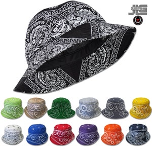 Paisley Bandana Bucket Hat (Various Colors) Cotton JLGUSA S|M  L|XL Hat USA Made
