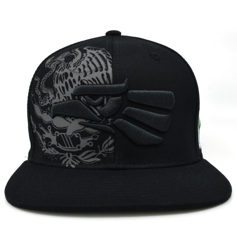 Puede incluir: Gorra de b&eacute;isbol negra con un dise&ntilde;o bordado en gris de un &aacute;guila y una mano estilizada en la parte delantera. El dise&ntilde;o est&aacute; en el lado izquierdo de la gorra, y el lado derecho es de color negro s&oacute;lido.