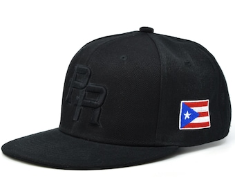 Puerto Rico PR Embroidered Snapback Flatbill Cap - Royal Blue With Green Undervisor, Adjustable, One Size