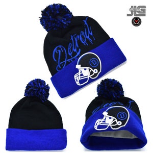 Detroit Drip  New Leader D Black Royal Skull Cap Beanie Winter Hat