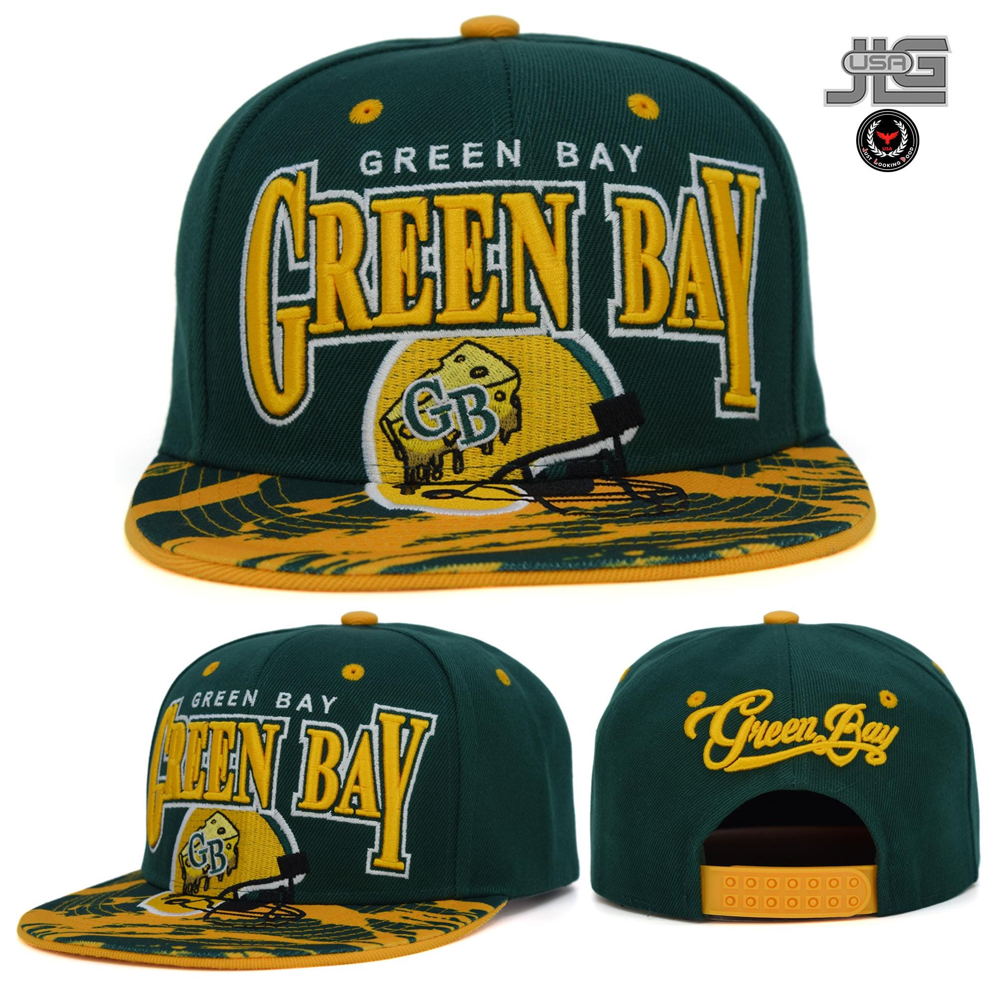 Green Bay New Paint Brush Football GB Helmet Green Gold Snapback