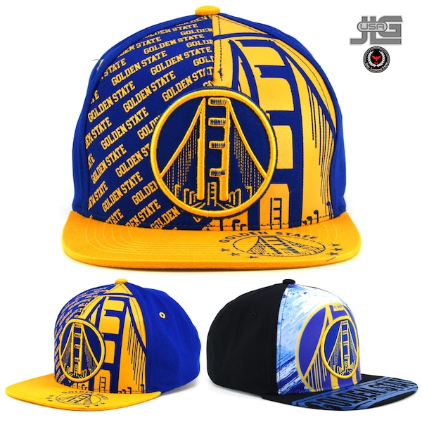 Golden State New Leader TL Basketball Royal Gold Bridge Snapback Hat GS Cap