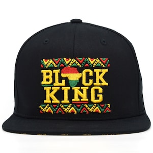 Black King Nieuw TL-borduurwerk Afrika Kaart Koning Verstelbare snapbackhoed voor volwassenen