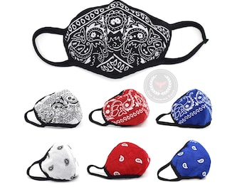 Fashion cloth Face Mask Bandana Washable Reusable Black White Red Royal Made in USA