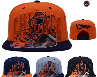 Chicago Snapback Hat Rhinestone Bear Football Graphic Cap Orange Navy Black Gray