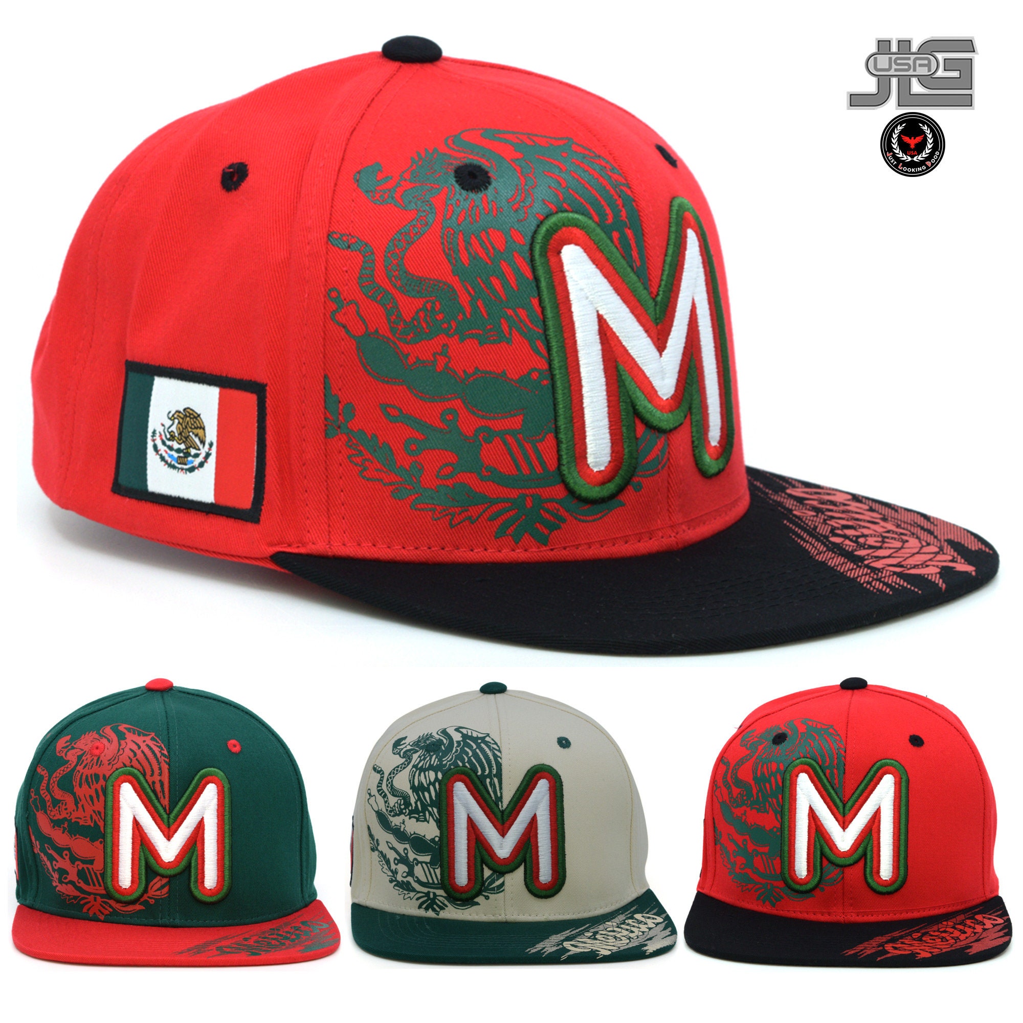 Mexican Eagle M New TL Mexico Embroidery Flag Snapback Hat Adult