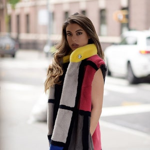 Faux Fur Vest | Gray Vest | Womens Yellow Vest | Womens Fur Vest | Color Vest | Faux Fur Vest &quot;Squares&quot;