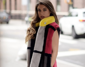 Color Block Faux Fur Vest | Modacrylic Glam Outerwear