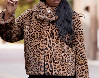 hipi•*¨*•.¸♬︎ヴィンテージヒョウ柄フェイクファージャケット ヒョウ柄フェイクファークロップドジャケット - Etsy 日本
