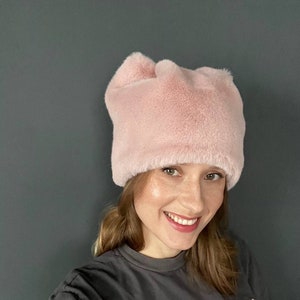 Pink Faux Fur Hat | Womens Faux Fur Hat | Women&#39;s Cossack Fur Hat | Pink Fur Hat |  Purple Hat Women | Faux Fur Hat &quot;Pink Meow&quot;