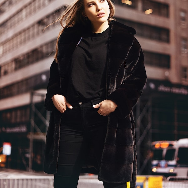 Black Faux Fur Unisex Jacket | Man's Faux Fur Coat | Woman's Faux Fur Jacket | Black Fur Cropped Jacket | Faux Fur Coat  "City Style"