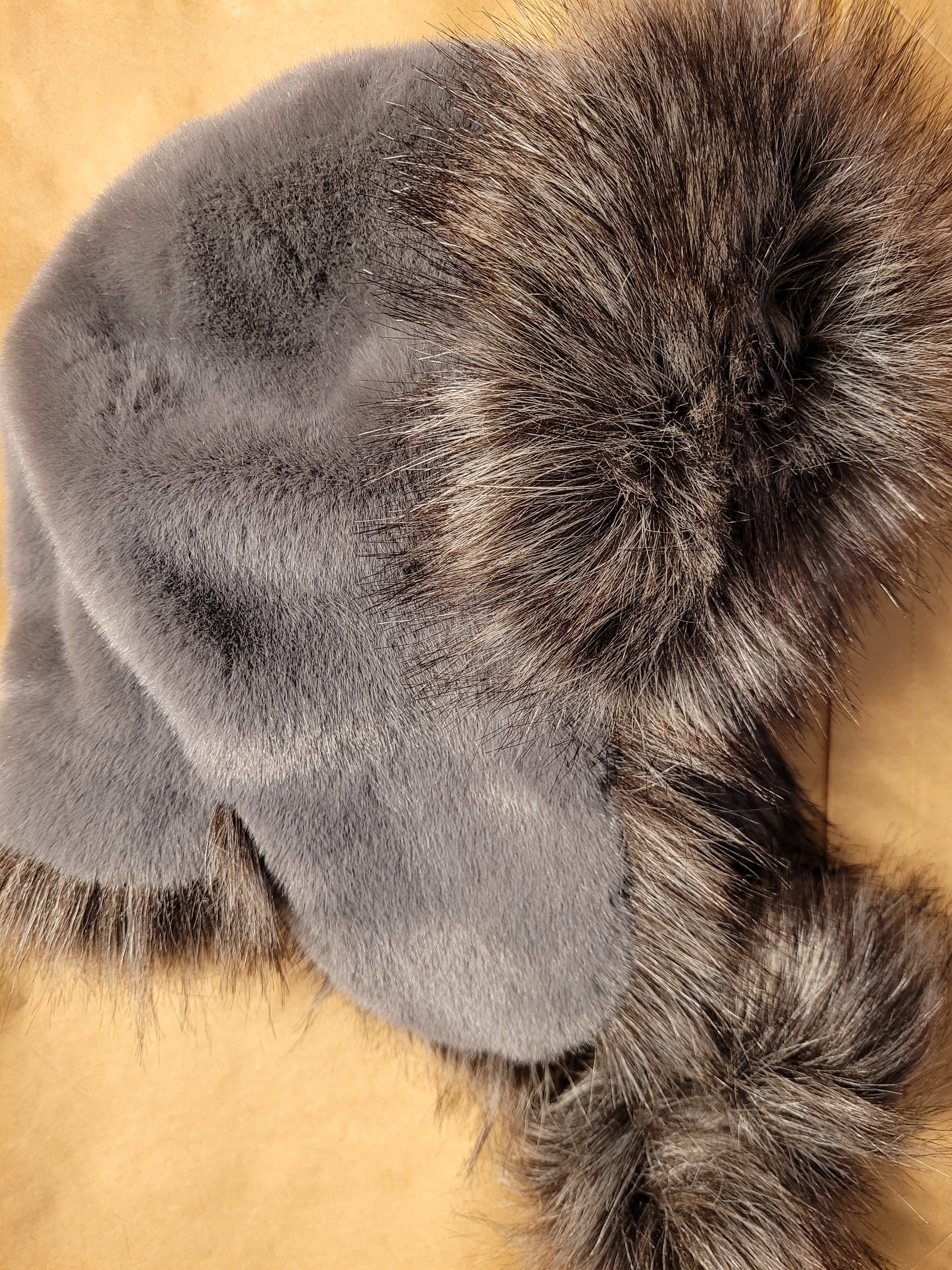 Cerulean Gray Mink Fur and White Shadow Fox Hat Natural Mahogany Mink Hat with Crystal Fox Trim – Alaska Fur  main image 4