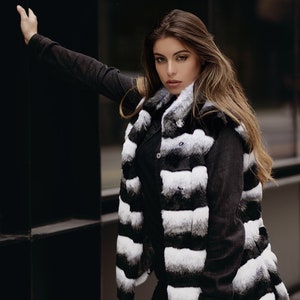 Faux Fur Vest | Vest | Womens Vest | Womens Fur Vest | Short Sleeved Vest | Faux Fur Vest &quot;Gray and White&quot;