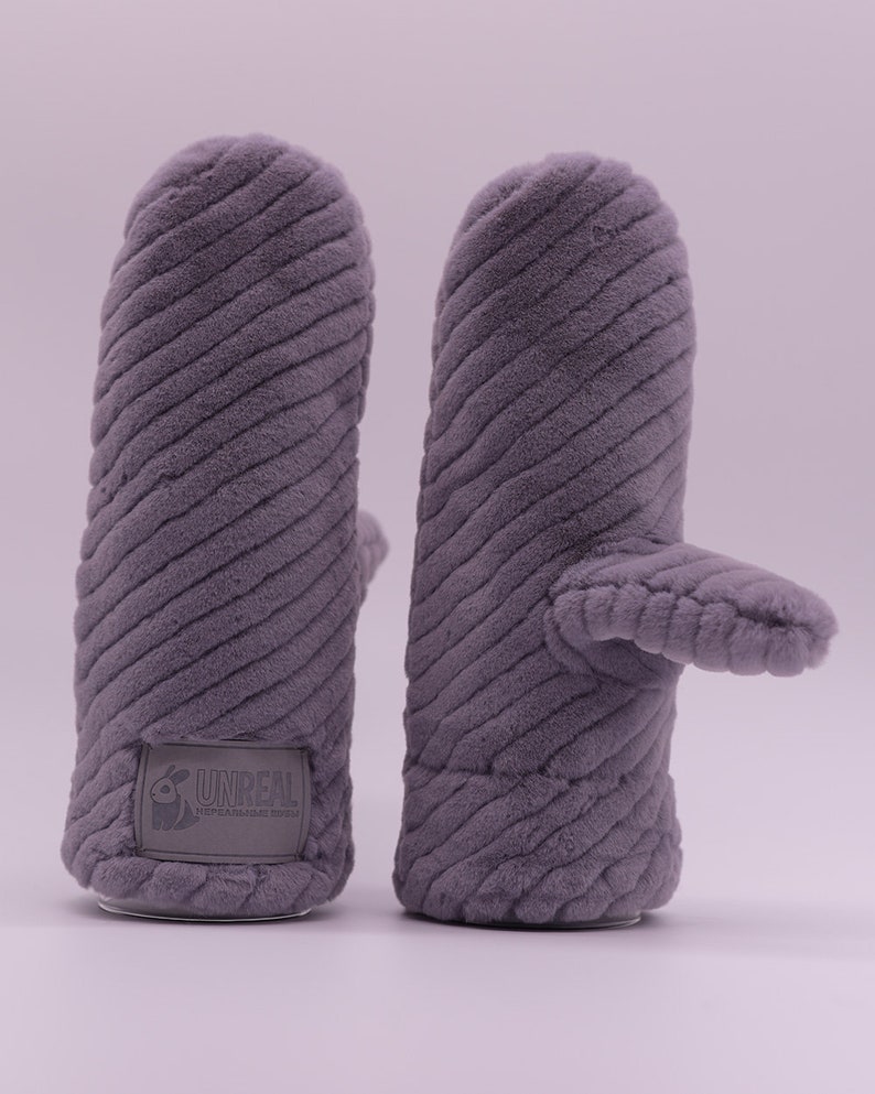 Grey Faux Fur Mittens Women's Mittens Womens Faux Fur Etsy