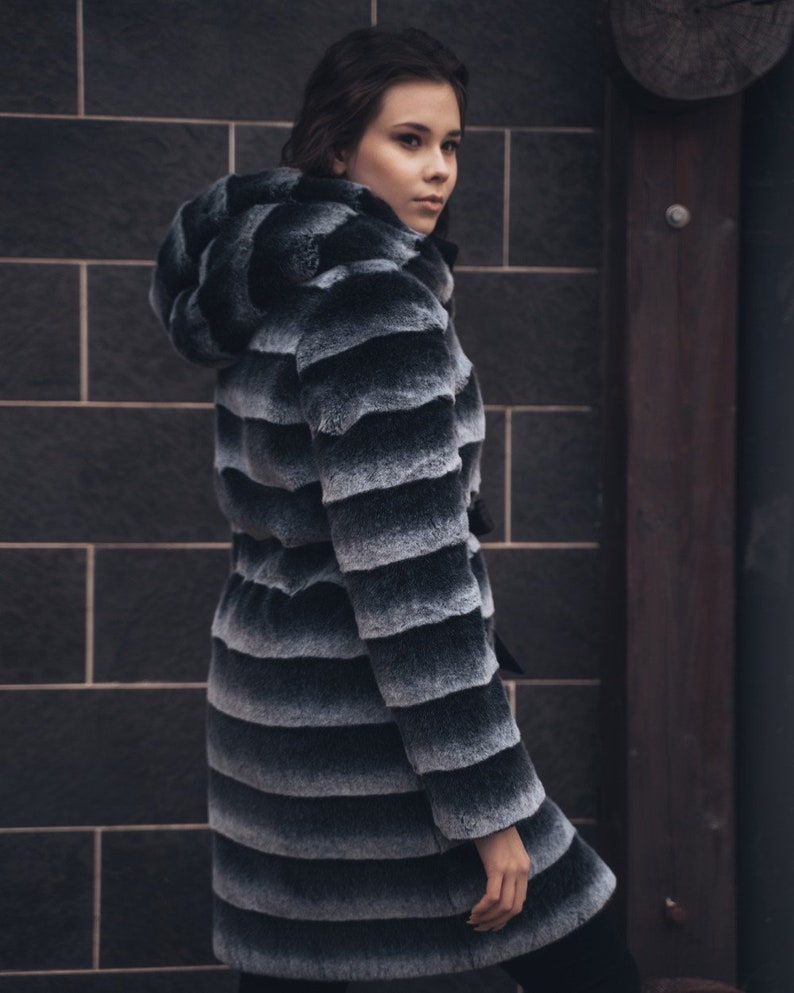 Hooded Faux Fur Coat Long Faux Fur Coat Grey Faux Fur - Etsy