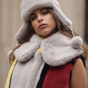 Grey Faux Fur Collar | Women&#39;s Faux Fur Collars | Grey Faux Fur Scarf | Faux Fur Collar | Faux Fur Neck Warmer | Faux Fur Collar &quot;Lite Gray&quot;