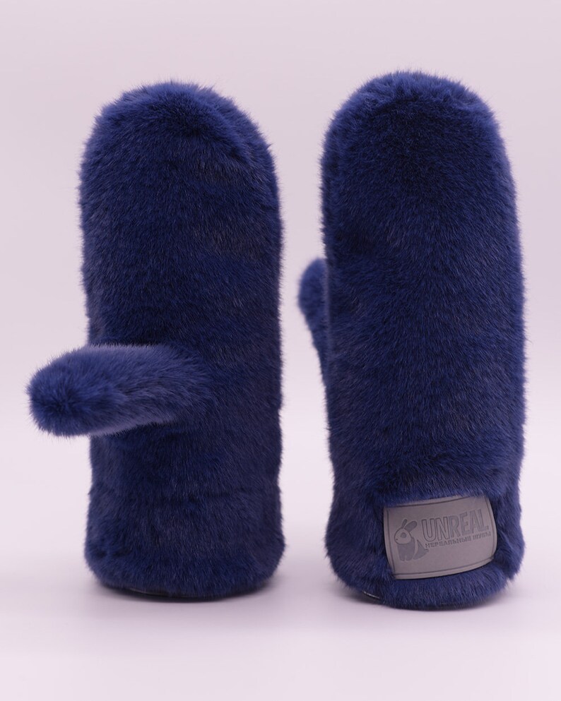 Blue Faux Fur Mittens Women's Mittens Womens Faux Fur Etsy