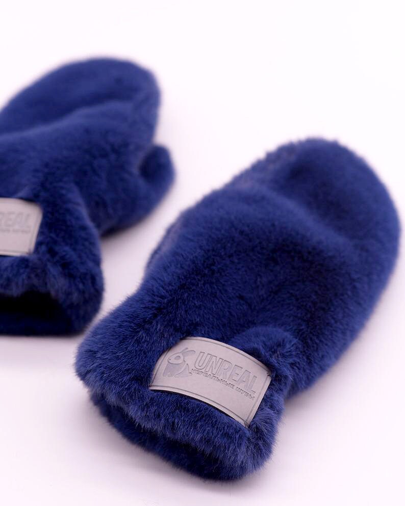 Blue Faux Fur Mittens Women's Mittens Womens Faux Fur Etsy