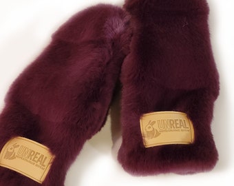 Burgundy Faux Fur Mittens | Women's Vegan Winter Gloves