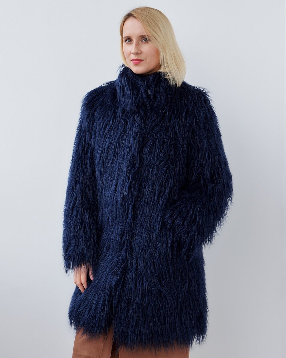 faux fur navy blue jacket