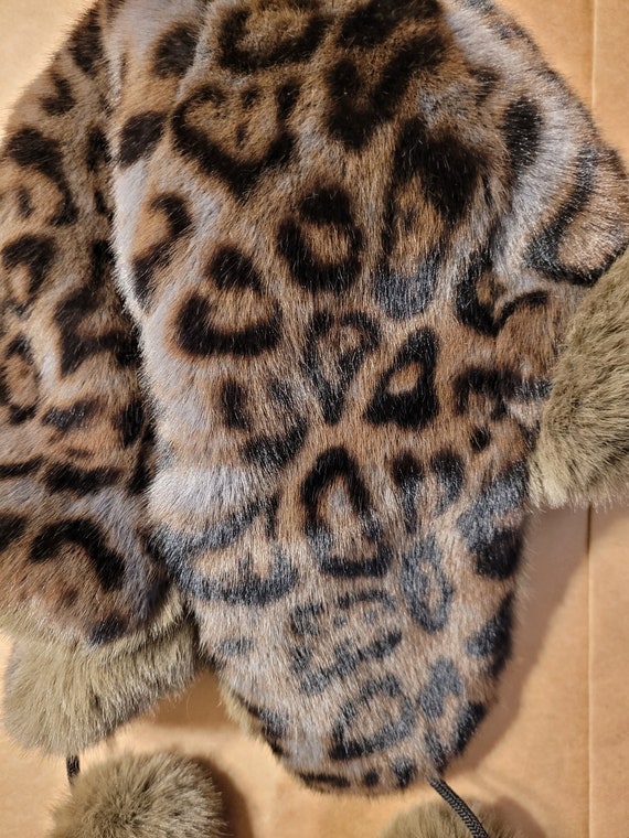 Grey Faux Fur Leopard & Olive Rabbit Hat | Women
