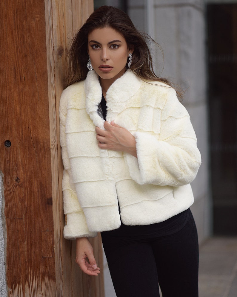 White Faux Fur Cropped Jacket Cropped Faux Fur Coat Etsy