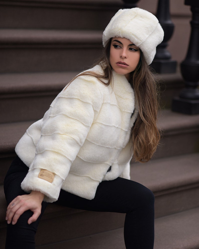 white faux hat